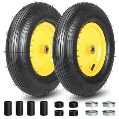 Upgrade 4.80/4.00-8 Wheelbarrow Tire and Wheel, 16"" Rubber Pneumatic Wheel, 3"" -6"" Centered Hub, 5/8"" &amp; 3/4"" Bearings, for Hand Truck, Trolley, Garden Cart, Wagons, 10 （2 Pack)