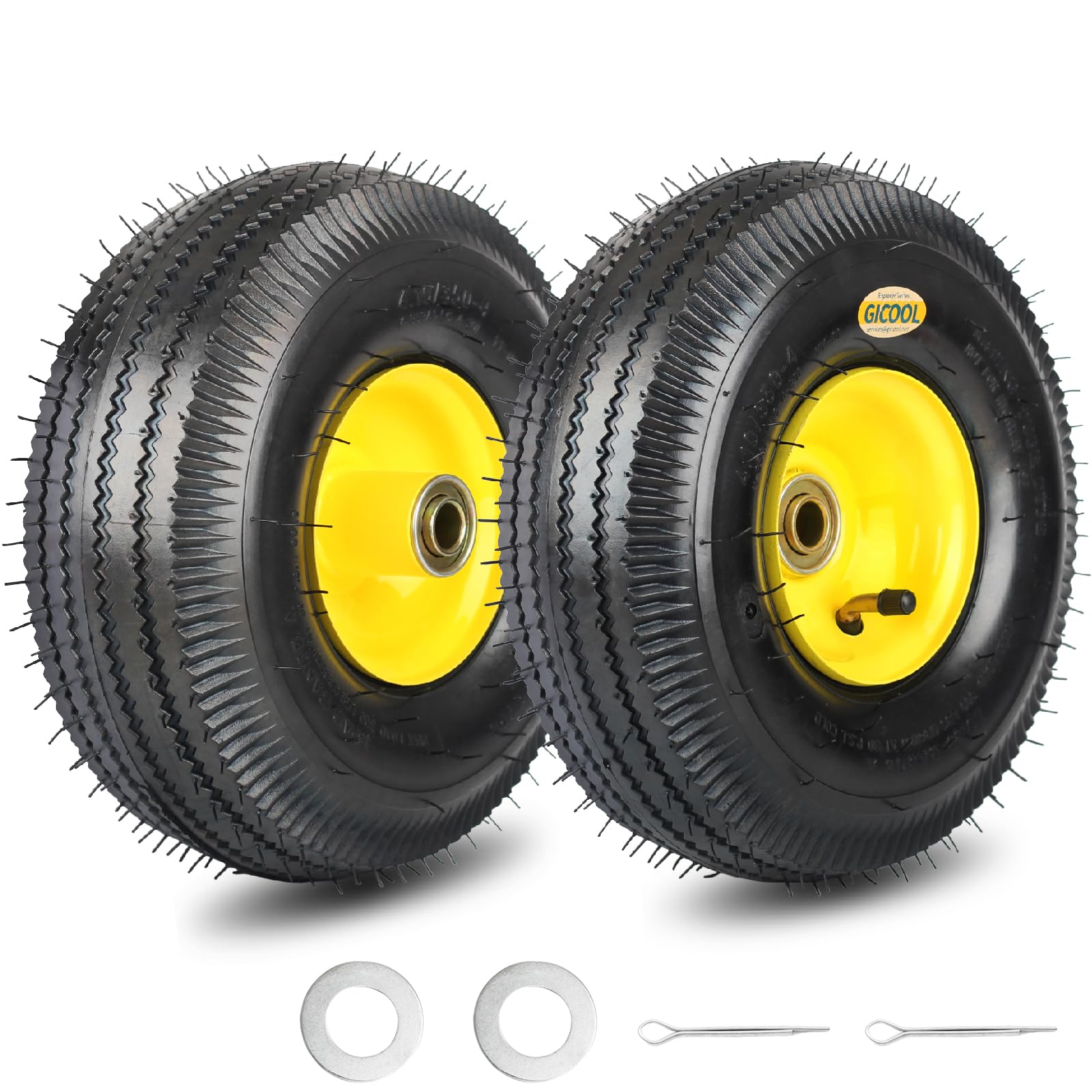 Upgrade 4.10/3.50-4 Rubber Tire and Wheel, with 2.25" Offset Hub, 5/8" Sealed Bearings, for Hand Truck Trolley Dolly Garden Wagon Wheel Replacement（2 Pack)