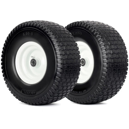 15x6.00-6 Flat Free Lawn Mower Tire and Wheel, 15x6-6nhs Riding Mowers Lawn Tire and Wheel with 3/4" Bearing, 3" Centered Hub, 2 Pack