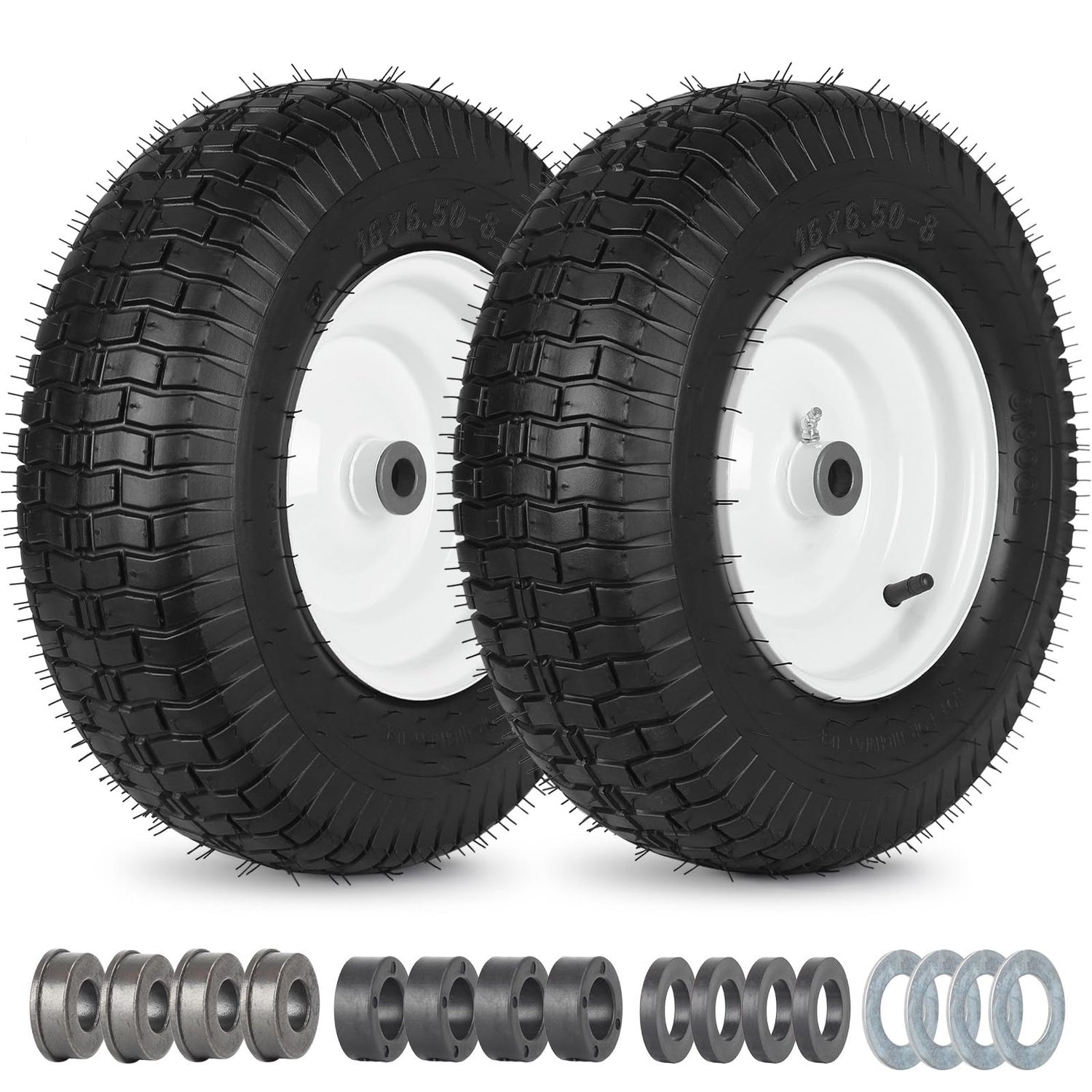 16x6.50-8 Riding Lawn Mower Rubber Tire and Wheel, 2 Pcs Replacement 16x6.5-8nhs Garden Tractor Lawnmower Tyre, with 3/4" & 5/8" Bushing, 3"-4.5" Centered Hub