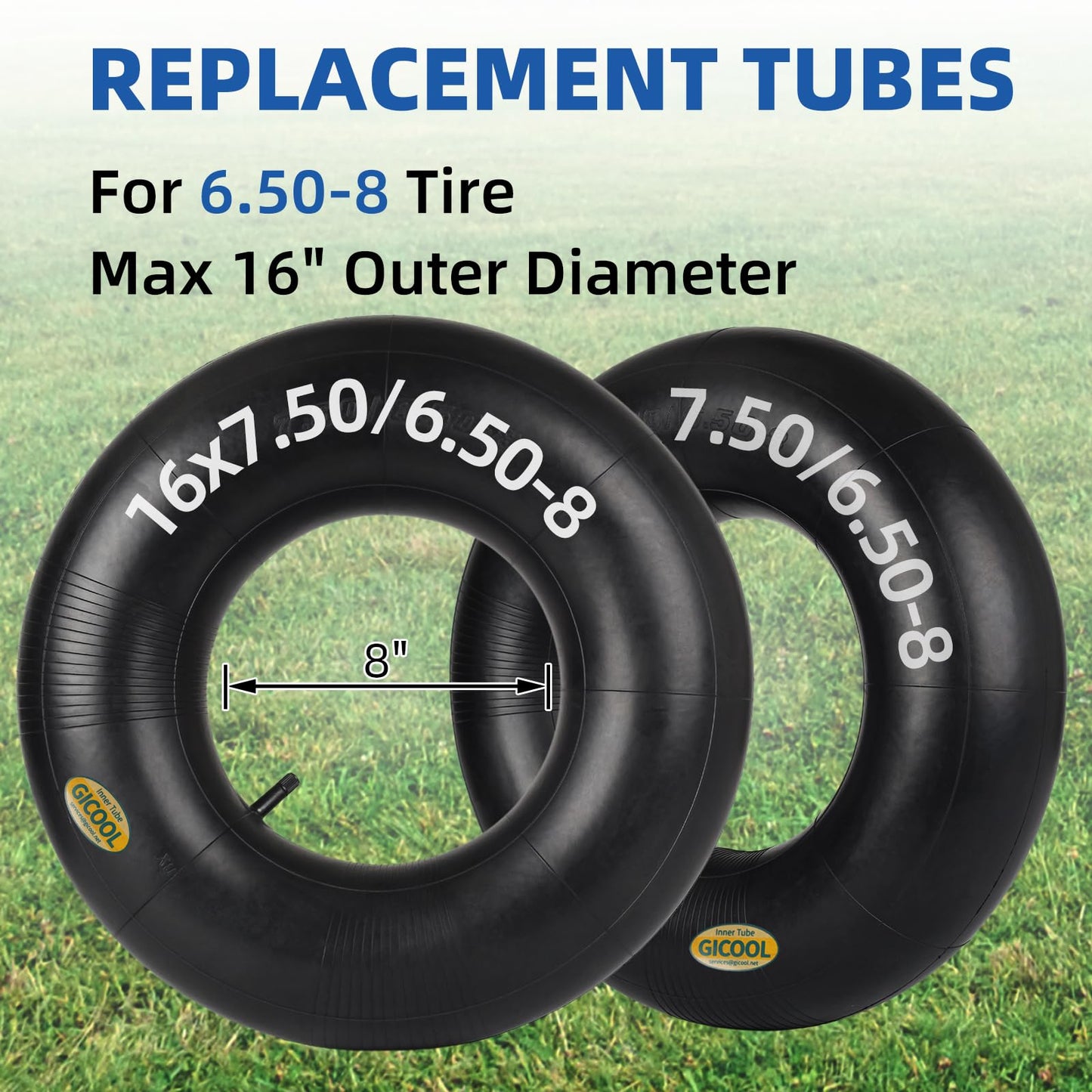 16x6.50-8, 16x7.50-8 Inner Tube, 2 Pack with TR-13 Valve Stem, Heavy Duty, for Mower Tractor Golf Cart Garden Trailer and More
