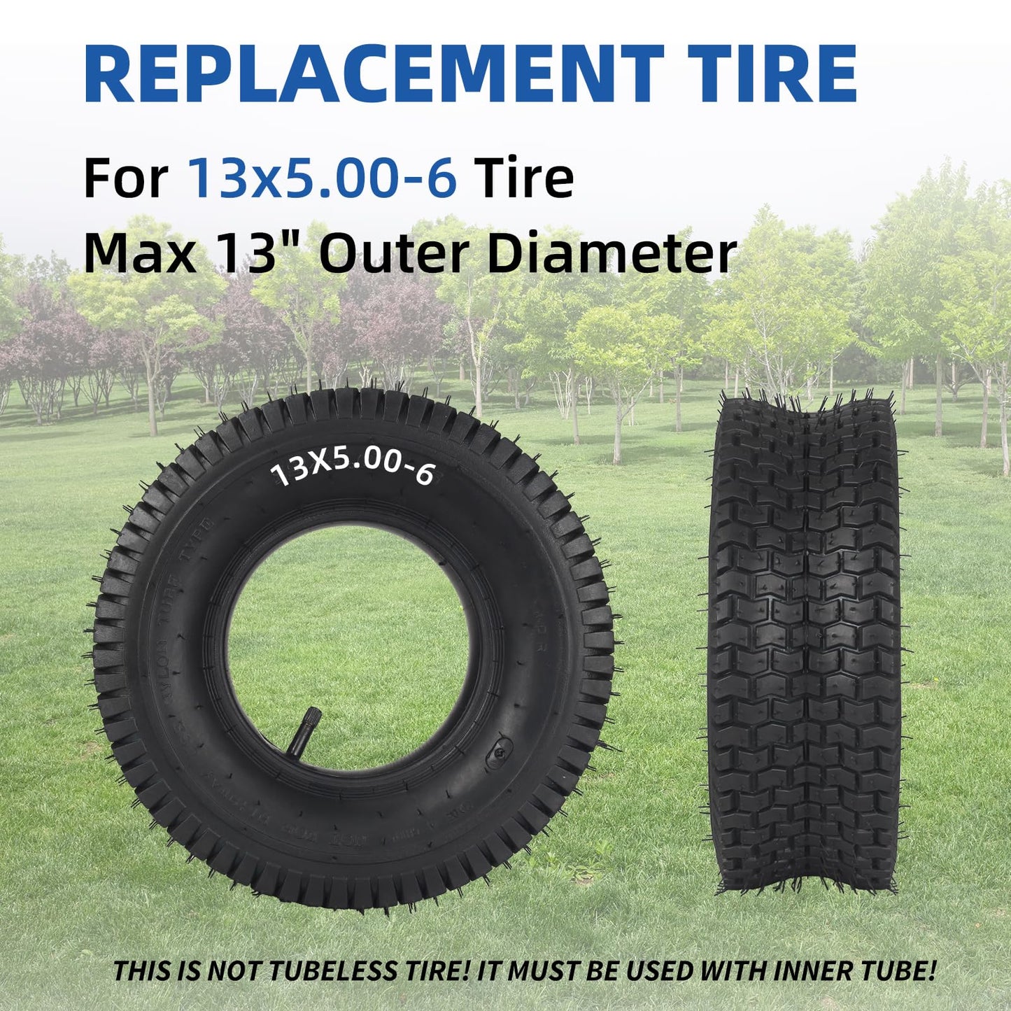 13x5.00-6 Tire and Inner Tube Set, TR-13 Straight Valve Stem, Replacement Riding Mower Front Wheel Assembly, 2 Pack