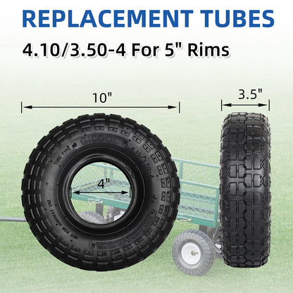 4.10/3.50-4 Replacement Tire and Inner Tube Set, 2 Pack, 10" Heavy Duty Tire and Tube, TR-13 Straight Valve Stem, for Hand Truck Trolley Dolly Garden Wagon Cart Wheel Replacement