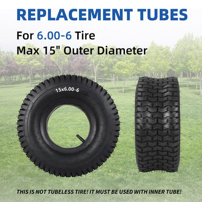 15x6.00-6 Tire and Inner Tube Set, TR-13 Straight Valve Stem, Replacement Riding Mower Front Wheel Assembly, 2 Pack