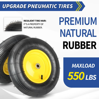 Upgrade 4.80/4.00-8 Wheelbarrow Tire and Wheel, 16"" Rubber Pneumatic Wheel, 3"" -6"" Centered Hub, 5/8"" &amp; 3/4"" Bearings, for Hand Truck, Trolley, Garden Cart, Wagons, 10 （2 Pack)