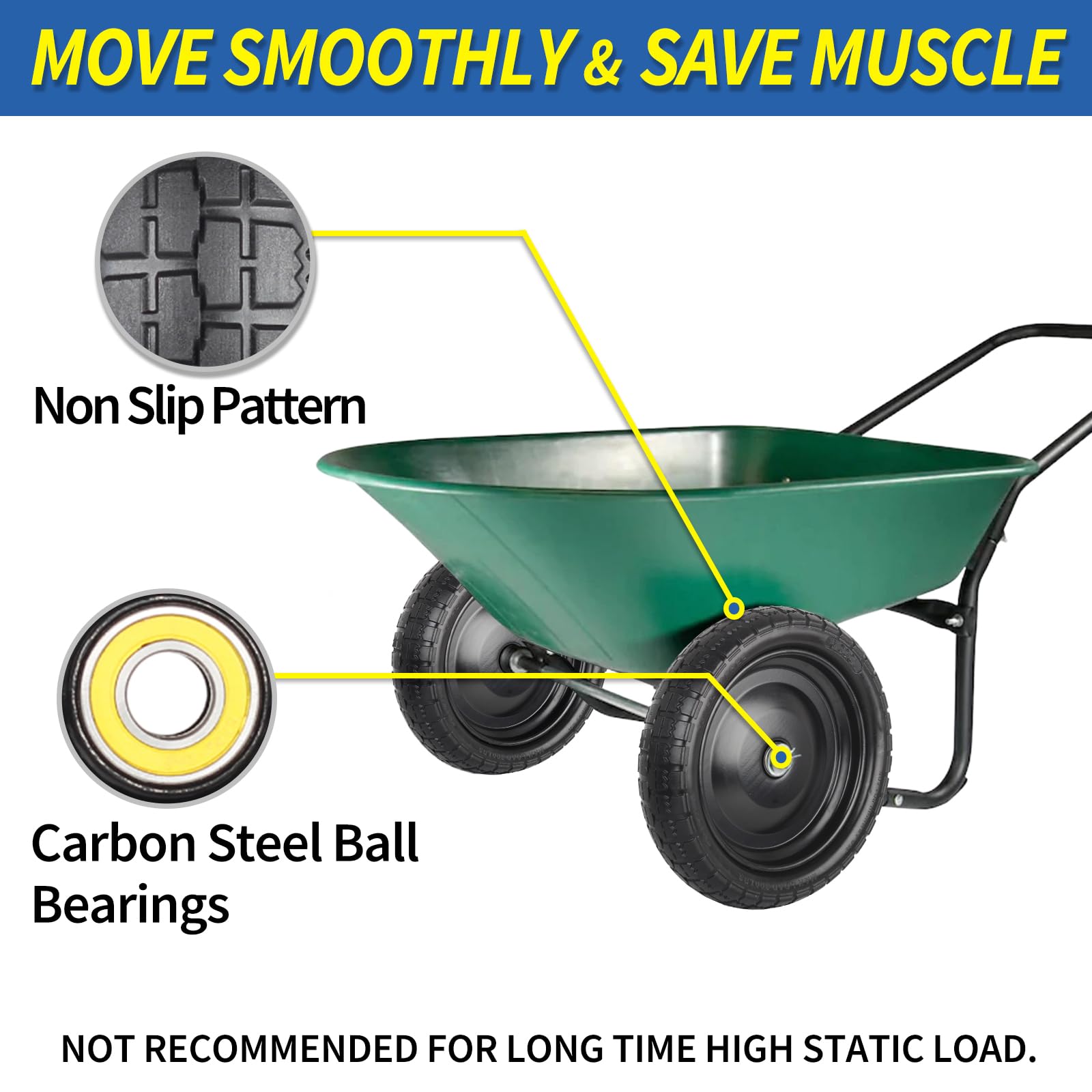13" Flat-free Solid Tire and Wheel Replacement, with 5/8" Axle Bore Hole, 2.2" Offset Hub for Wheelbarrow Garden Wagon Trolley Dolly (4 pack)