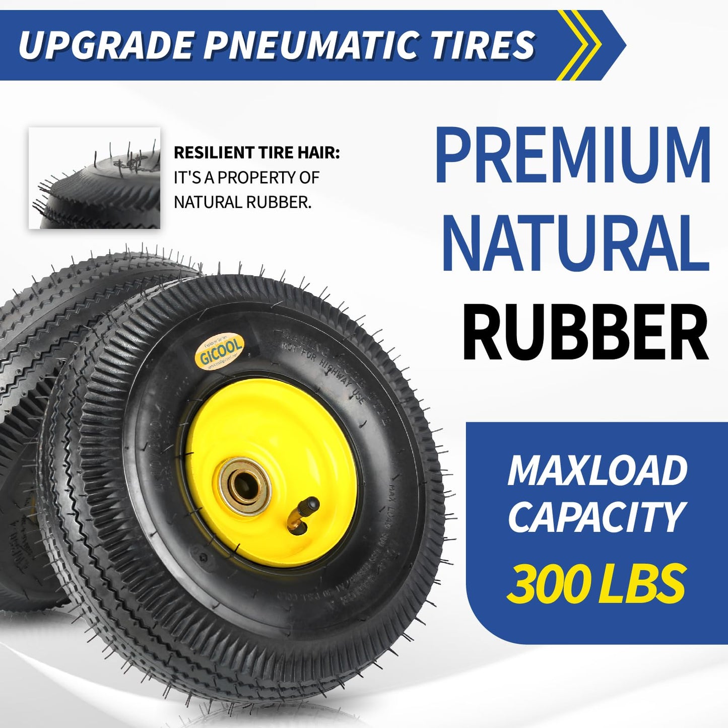 Upgrade 4.10/3.50-4 Rubber Tire and Wheel, with 2.25" Offset Hub, 5/8" Sealed Bearings, for Hand Truck Trolley Dolly Garden Wagon Wheel Replacement（2 Pack)