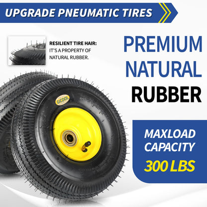 Upgrade 4.10/3.50-4 Rubber Tire and Wheel, with 2.25" Offset Hub, 5/8" Sealed Bearings, for Hand Truck Trolley Dolly Garden Wagon Wheel Replacement（2 Pack)