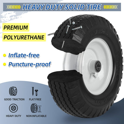 4.10/3.50-6 Flat Free Tire and Wheel, with 3"-3.5''-4.0''-4.5'' Centered Hub, and 3/4" & 5/8" Bearings, Replacement for Lawn Mower, Hand Truck/All Purpose Utility Tire on Wheel, (2 Pack)