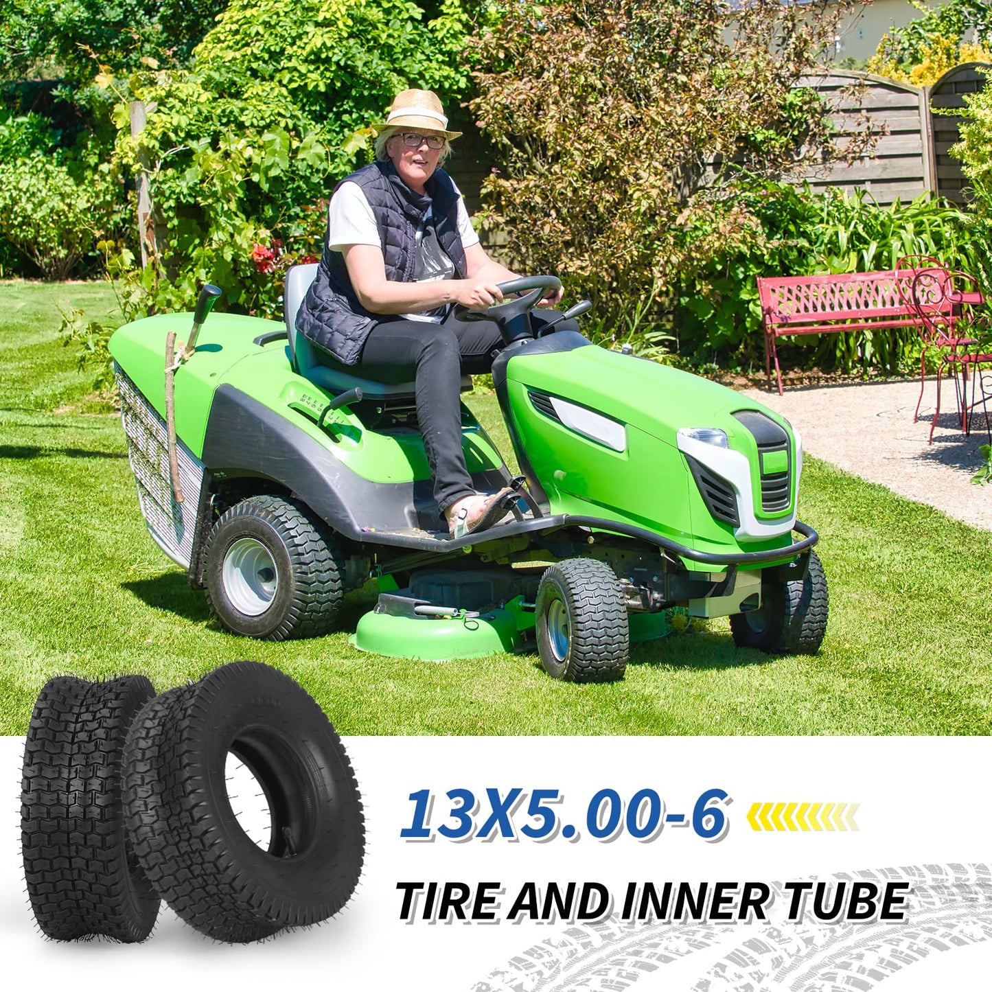 13x5.00-6 Tire and Inner Tube Set, TR-13 Straight Valve Stem, Replacement Riding Mower Front Wheel Assembly, 2 Pack