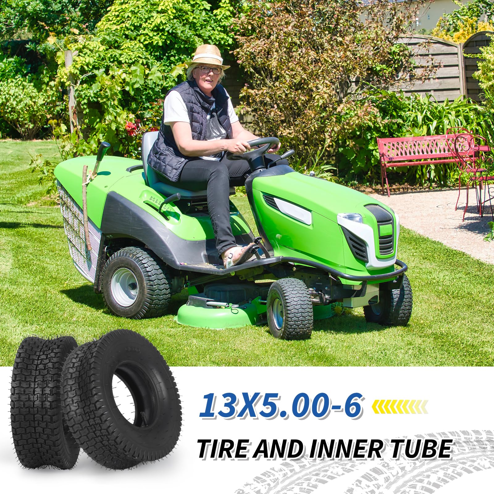 13x5.00-6 Tire and Inner Tube Set, TR-13 Straight Valve Stem, Replacement Riding Mower Front Wheel Assembly, 2 Pack