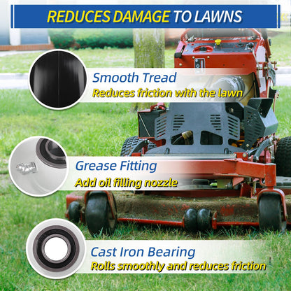 9x3.50-4 Flat Free Lawn Mower Tire and Wheel, Smooth Tread Tire for Zero Turn Mowers, 3/4" Bearing, Extra 5/8" Bearing, 3.5"-4"-4.5"-5" Centered Hub