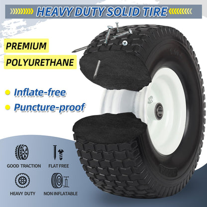 15x6.00-6 Flat Free Lawn Mower Tire and Wheel, 15x6-6nhs Riding Mowers Lawn Tire and Wheel with 3/4" Bearing, 3" Centered Hub, 2 Pack
