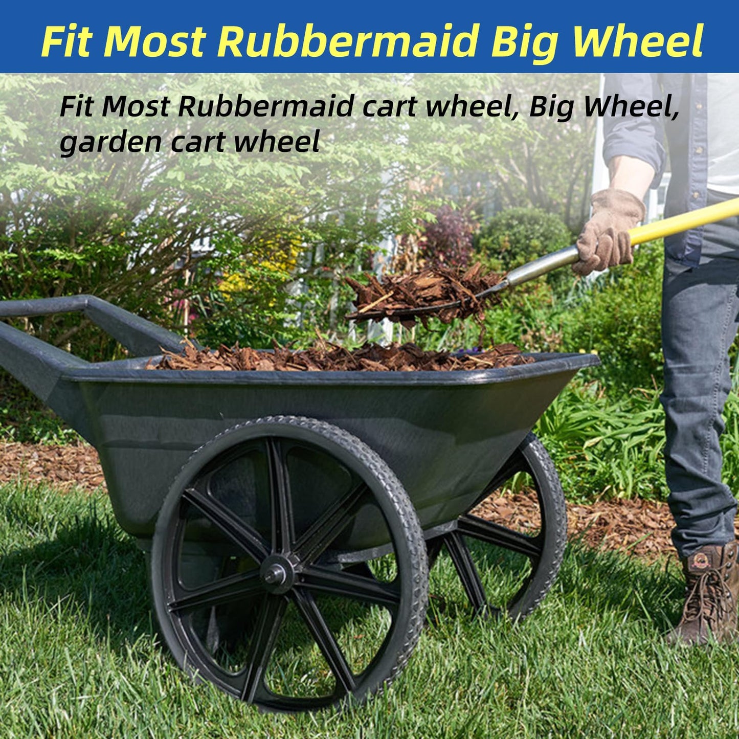 20" Flat Free Tire and Wheel, with 3/4" &amp; 5/8" Bearing, 2.45" Centered Hub, Replacement Wheel For Rubbermaid Wheelbarrow, Garden Yard Cart, 2 (Pack)