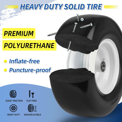 13x6.50-6 Flat Free Lawn Mower Tire and Wheel, Solid Smooth Zero Turn Mower Front Tire Assembly, with 3/4" & 5/8" Bearing, 4"-6.5" Centered Hub, Compatible with Lawnmower Garden Tractor, 2 Pack