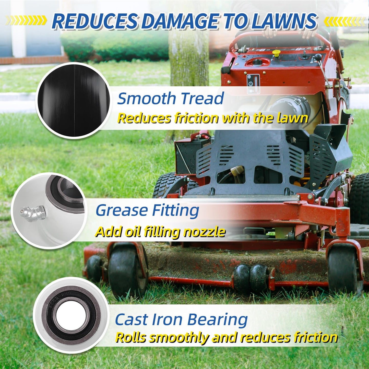 13x6.50-6 Flat Free Lawn Mower Tire and Wheel, Solid Smooth Zero Turn Mower Front Tire Assembly, with 3/4" & 5/8" Bearing, 4"-6.5" Centered Hub, Compatible with Lawnmower Garden Tractor, 2 Pack