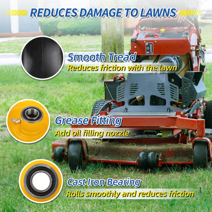 13x5.00-6 Flat Free Lawn Mower Tire and Wheel, Smooth Tread Tire for Lawnmower, Installed 3/4" Bearing with Extra 5/8" Bearing, 3.25"-5.9" Centered Hub, 2 Packs