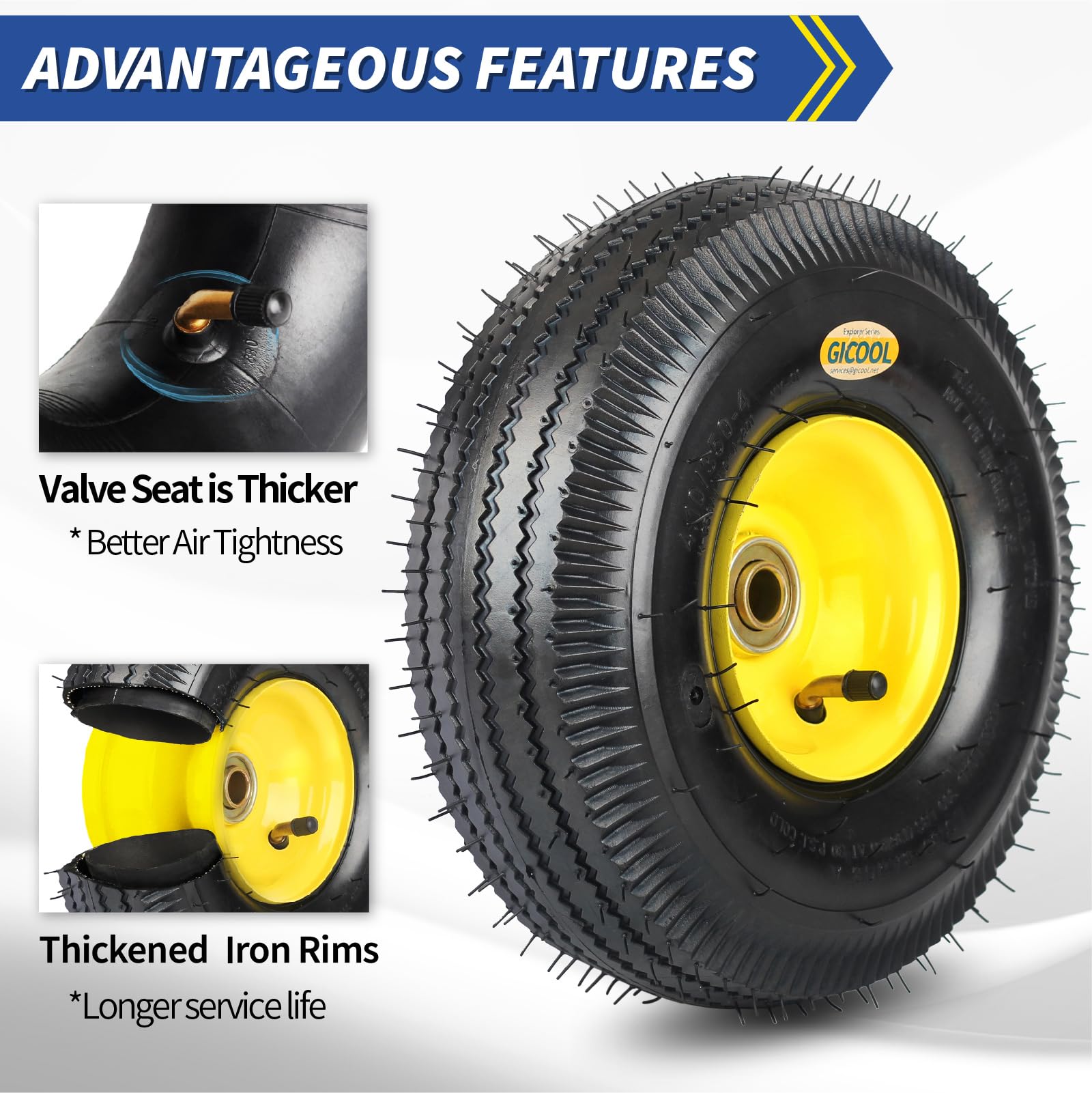 Upgrade 4.10/3.50-4 Rubber Tire and Wheel, with 2.25" Offset Hub, 5/8" Sealed Bearings, for Hand Truck Trolley Dolly Garden Wagon Wheel Replacement（2 Pack)