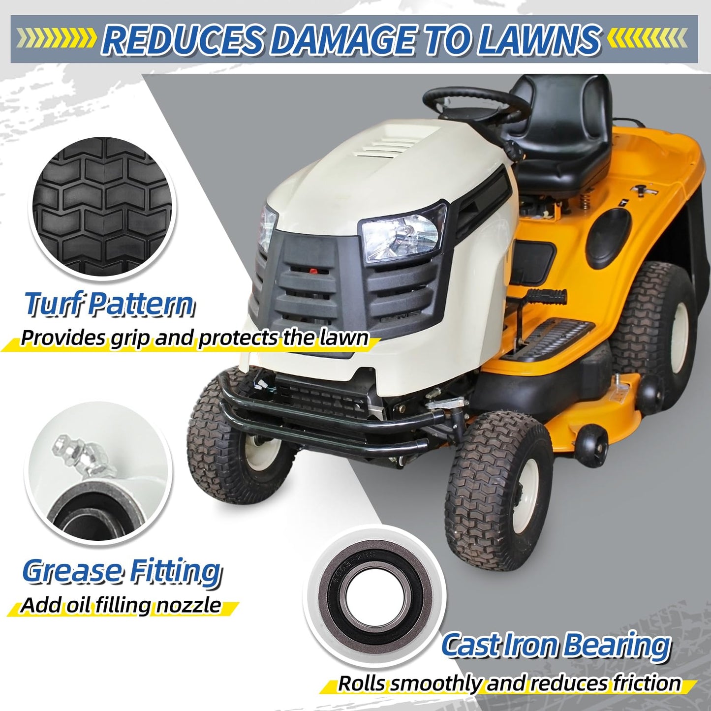 16x6.50-8 Flat Free Riding Lawn Mower Tire and Wheel, 2 Pcs 16x6.5-8nhs Garden Tractor Lawnmower Tyre, with 3/4" & 5/8" Bearing, 3" -4.5" Centered Hub