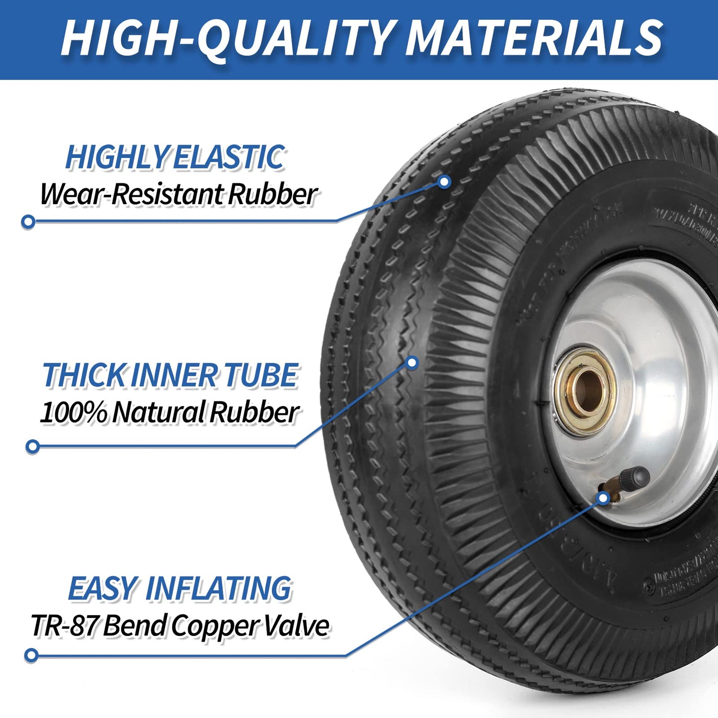 10" Tire and Wheel, 2 Pack, 4.10/3.50-4 Pneumatic Tire, with 2.25" Offset Hub, 5/8" Axle Bore Hole, Sealed Bearings for Hand Truck Trolley Dolly Garden Wagon Wheel Replacement