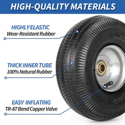 10" Tire and Wheel, 2 Pack, 4.10/3.50-4 Pneumatic Tire, with 2.25" Offset Hub, 5/8" Axle Bore Hole, Sealed Bearings for Hand Truck Trolley Dolly Garden Wagon Wheel Replacement