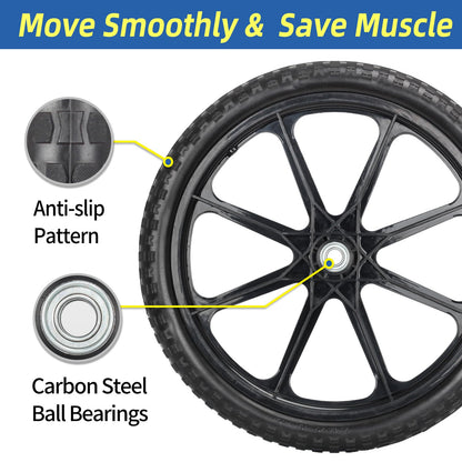 20" Flat Free Tire and Wheel, with 3/4" &amp; 5/8" Bearing, 2.45" Centered Hub, Replacement Wheel For Rubbermaid Wheelbarrow, Garden Yard Cart, 2 (Pack)