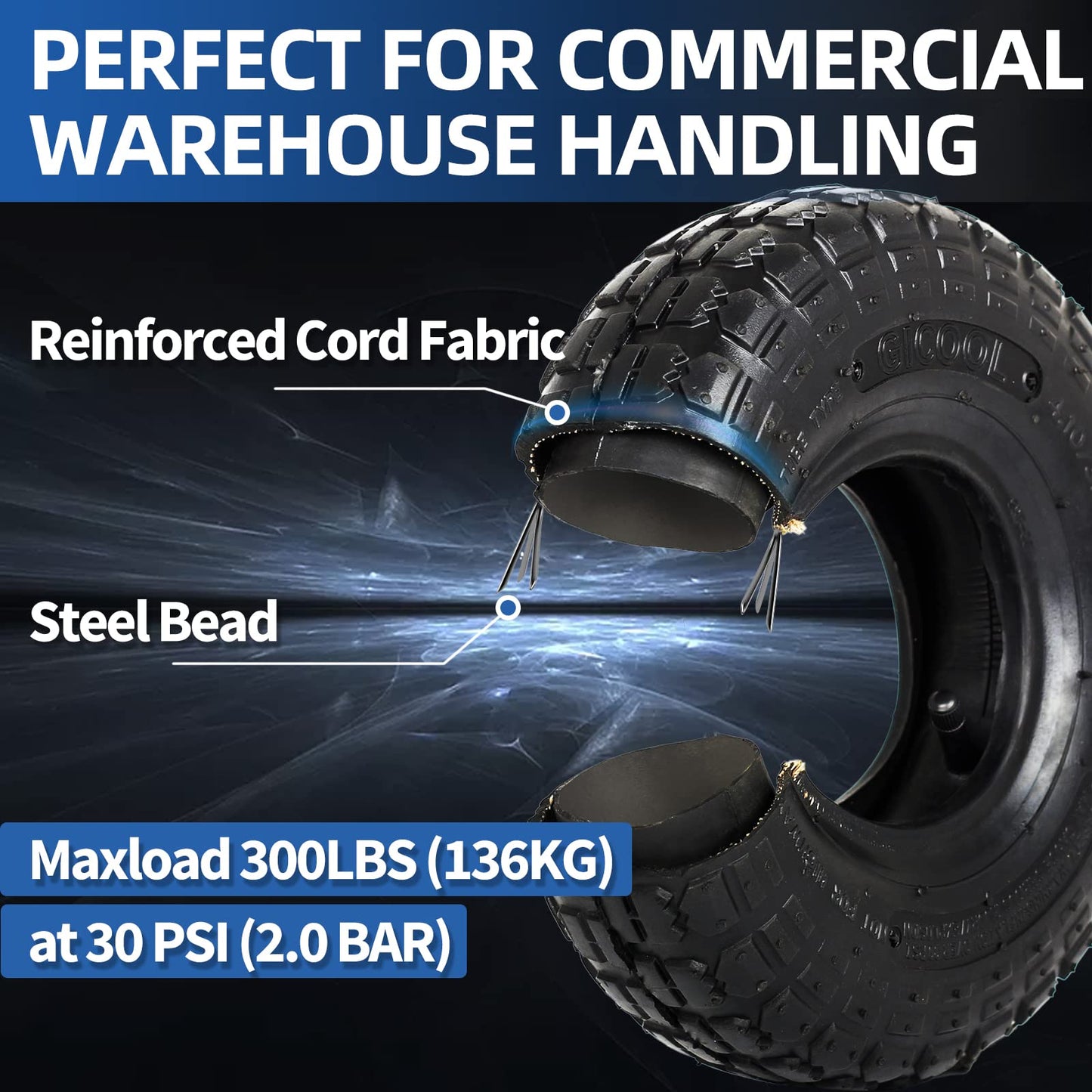 4.10/3.50-4 Replacement Tire and Inner Tube Set, 2 Pack, 10" Heavy Duty Tire and Tube, TR-13 Straight Valve Stem, for Hand Truck Trolley Dolly Garden Wagon Cart Wheel Replacement