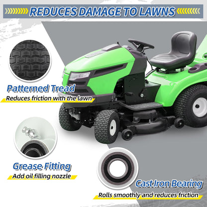 15x6.00-6 Flat Free Lawn Mower Tire and Wheel, 15x6-6nhs Riding Mowers Lawn Tire and Wheel with 3/4" Bearing, 3" Centered Hub, 2 Pack