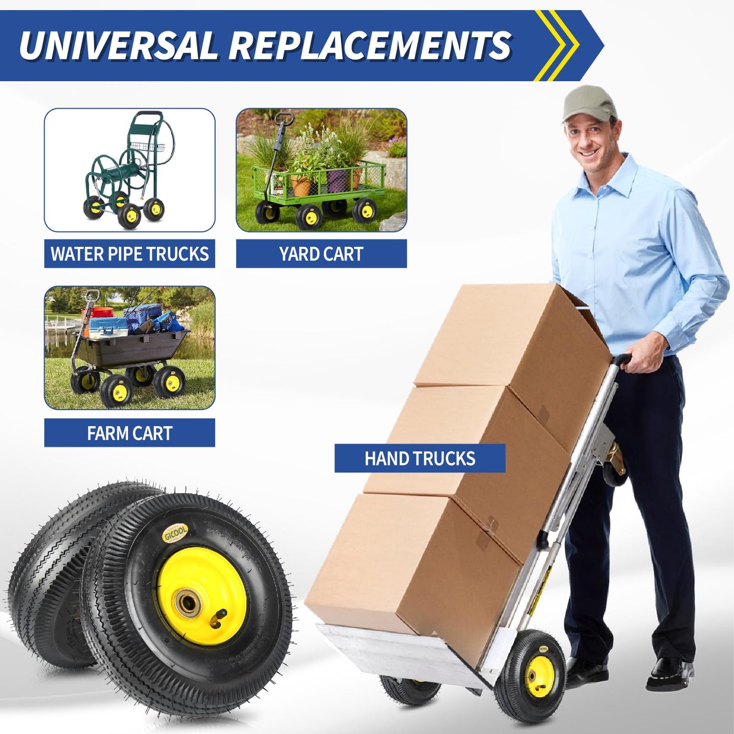 Upgrade 4.10/3.50-4 Rubber Tire and Wheel, with 2.25" Offset Hub, 5/8" Sealed Bearings, for Hand Truck Trolley Dolly Garden Wagon Wheel Replacement（2 Pack)