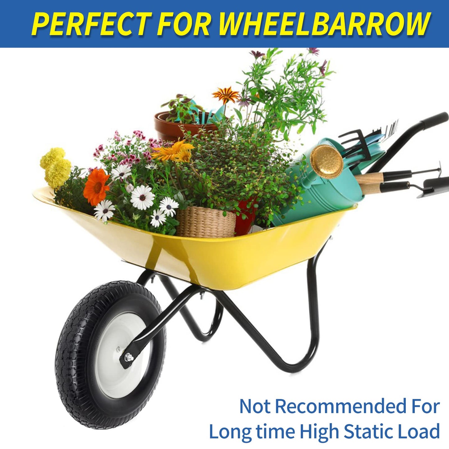 4.80/4.00-8" Wheelbarrow Tire, 16" Flat-Free Solid Tire and Wheel, 3" Centered Hub, 5/8" Axle Bore Hole,for Garden Wagon Cart Trolley Dolly Replacement(2 Pack)