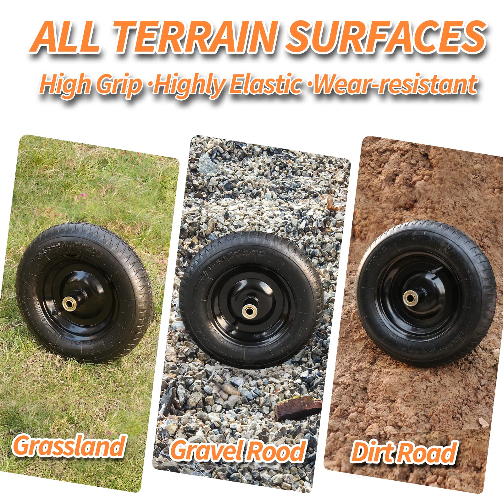 14.5" Wheelbarrow Tire, 3.50-8” Pneumatic Tire, Universal Wheelbarrow Wheel for 4.80/4.00-8”, 4.00-6”, and 2.50-8”, with 6" Centered Hub, 5/8" Axle Bore Hole, Sealed Bearings（1 Pack）