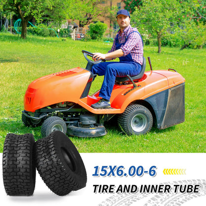 15x6.00-6 Tire and Inner Tube Set, TR-13 Straight Valve Stem, Replacement Riding Mower Front Wheel Assembly, 2 Pack
