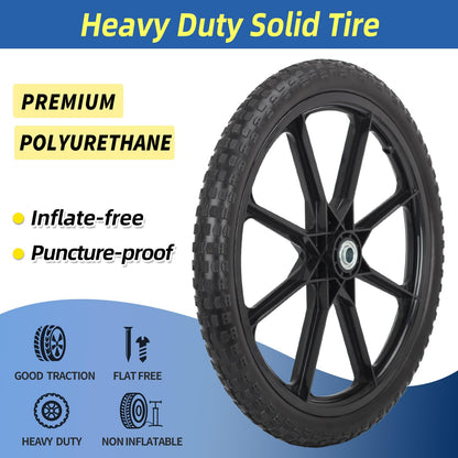 20" Flat Free Tire and Wheel, with 3/4" &amp; 5/8" Bearing, 2.45" Centered Hub, Replacement Wheel For Rubbermaid Wheelbarrow, Garden Yard Cart, 2 (Pack)