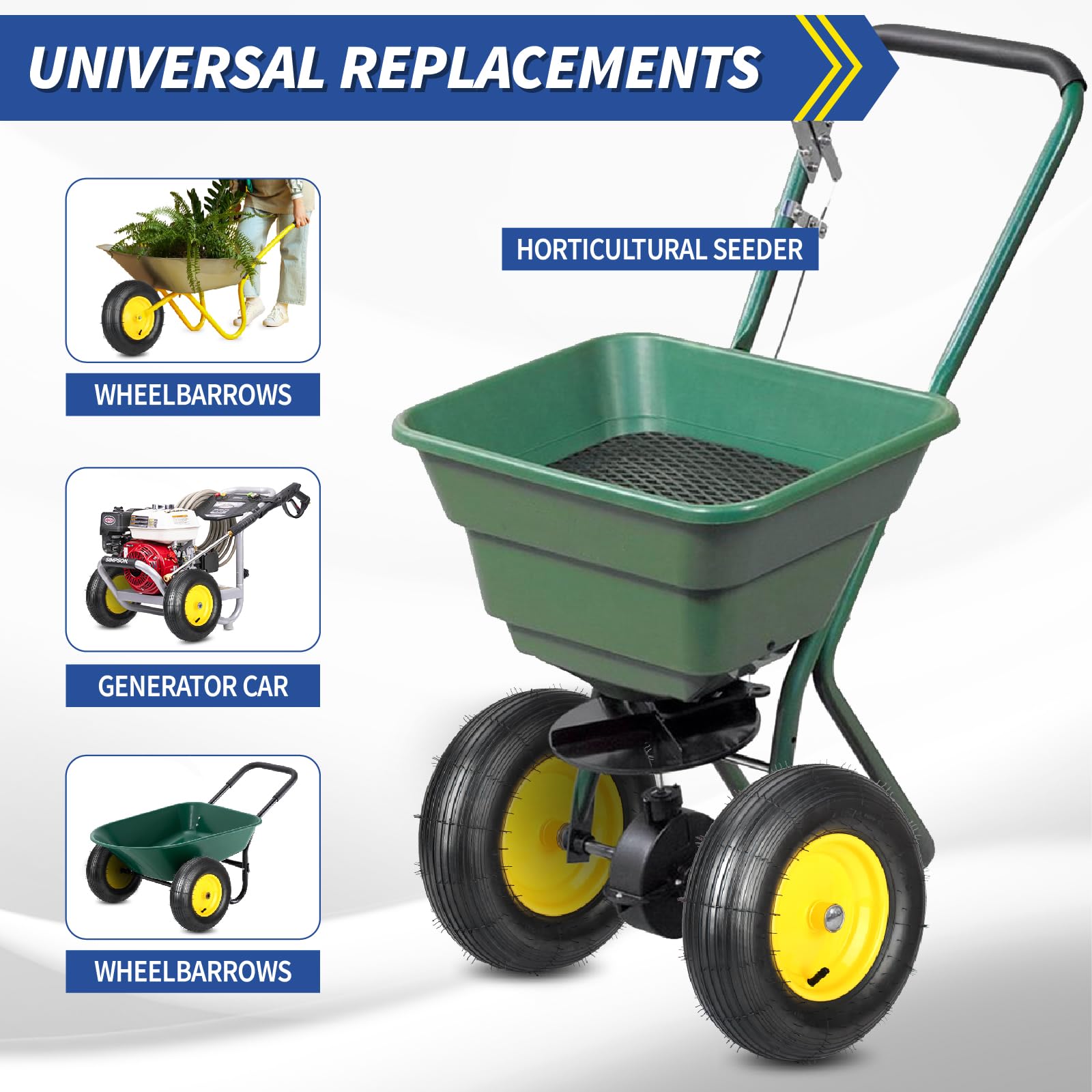 Upgrade 4.80/4.00-8 Wheelbarrow Tire and Wheel, 16"" Rubber Pneumatic Wheel, 3"" -6"" Centered Hub, 5/8"" &amp; 3/4"" Bearings, for Hand Truck, Trolley, Garden Cart, Wagons, 10 （2 Pack)