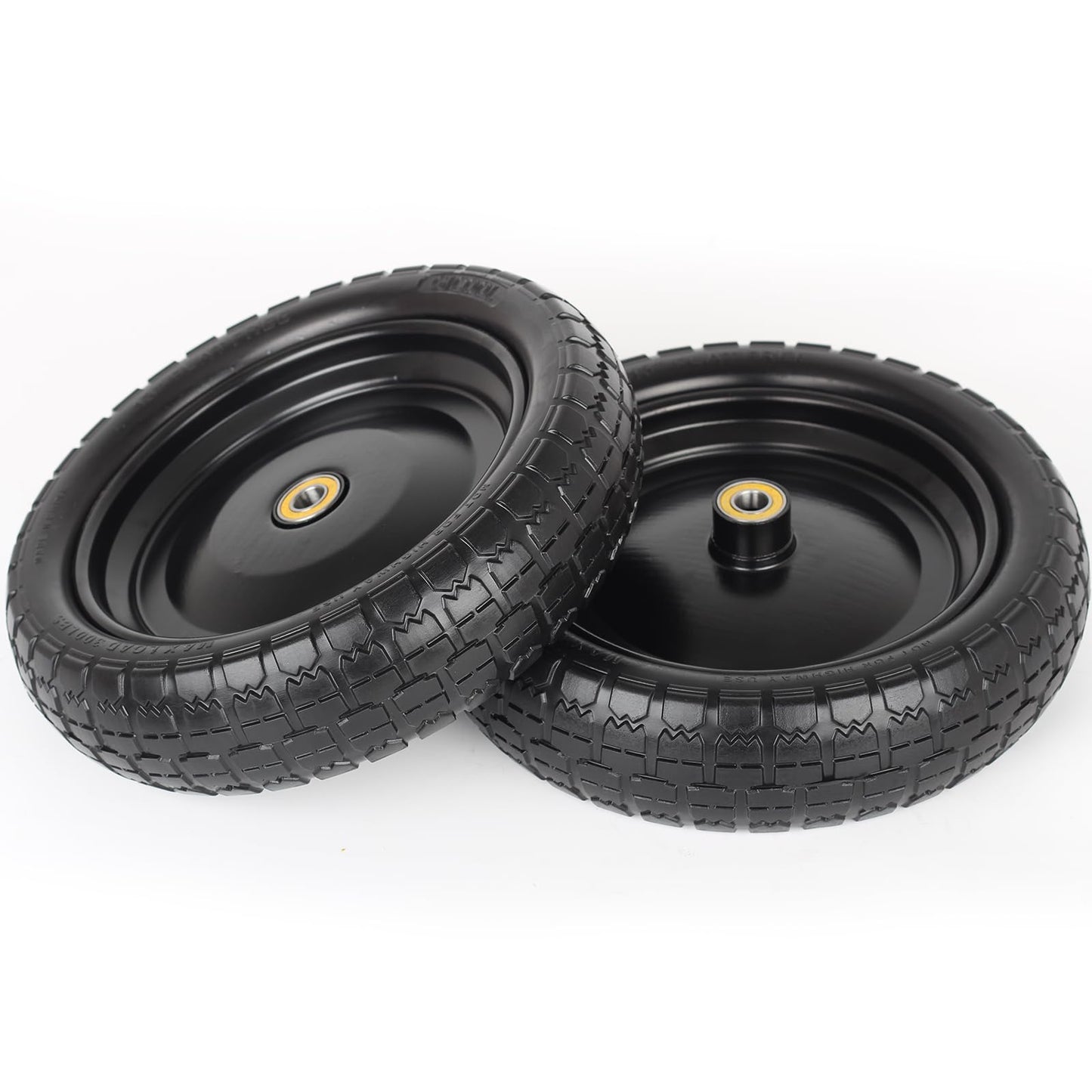 13" Flat-free Solid Tire and Wheel, 4.00-6 Wheelbarrow tire with 5/8" Axle Bore Hole, 2.2" Offset Hub, Compatible with Garden Wagon Trolley Dolly, (2 Pack)