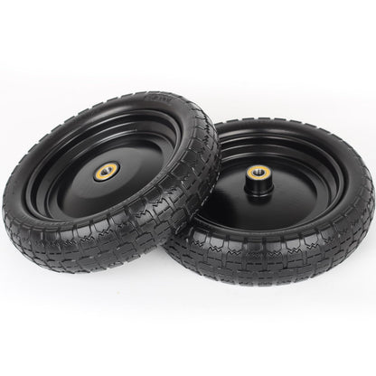 13" Flat-free Solid Tire and Wheel, 4.00-6 Wheelbarrow tire with 5/8" Axle Bore Hole, 2.2" Offset Hub, Compatible with Garden Wagon Trolley Dolly, (2 Pack)