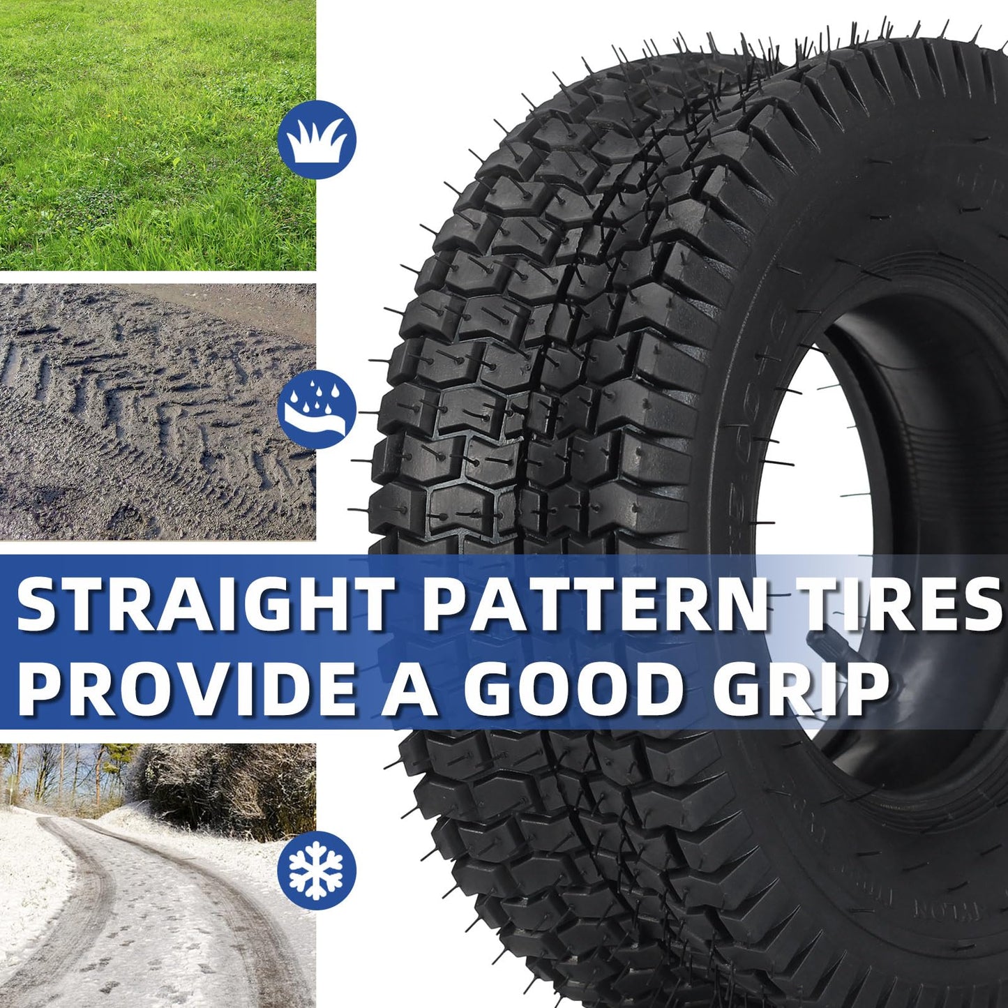 13x5.00-6 Tire and Inner Tube Set, TR-13 Straight Valve Stem, Replacement Riding Mower Front Wheel Assembly, 2 Pack