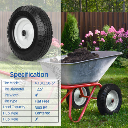 4.10/3.50-6 Flat Free Tire and Wheel, with 3"-3.5''-4.0''-4.5'' Centered Hub, and 3/4" & 5/8" Bearings, Replacement for Lawn Mower, Hand Truck/All Purpose Utility Tire on Wheel, (2 Pack)