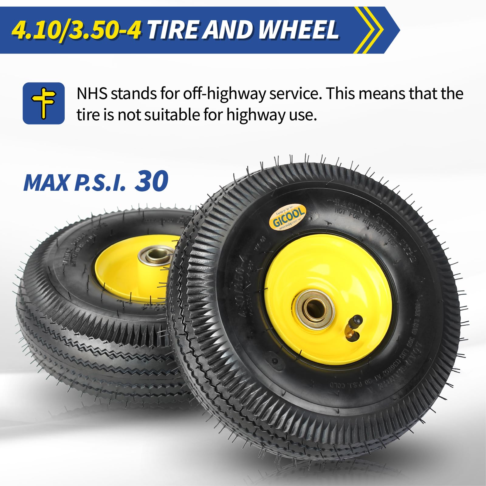 Upgrade 4.10/3.50-4 Rubber Tire and Wheel, with 2.25" Offset Hub, 5/8" Sealed Bearings, for Hand Truck Trolley Dolly Garden Wagon Wheel Replacement（2 Pack)
