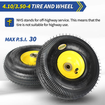Upgrade 4.10/3.50-4 Rubber Tire and Wheel, with 2.25" Offset Hub, 5/8" Sealed Bearings, for Hand Truck Trolley Dolly Garden Wagon Wheel Replacement（2 Pack)