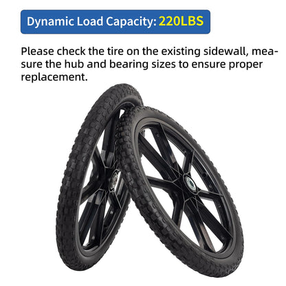 20" Flat Free Tire and Wheel, with 3/4" &amp; 5/8" Bearing, 2.45" Centered Hub, Replacement Wheel For Rubbermaid Wheelbarrow, Garden Yard Cart, 2 (Pack)