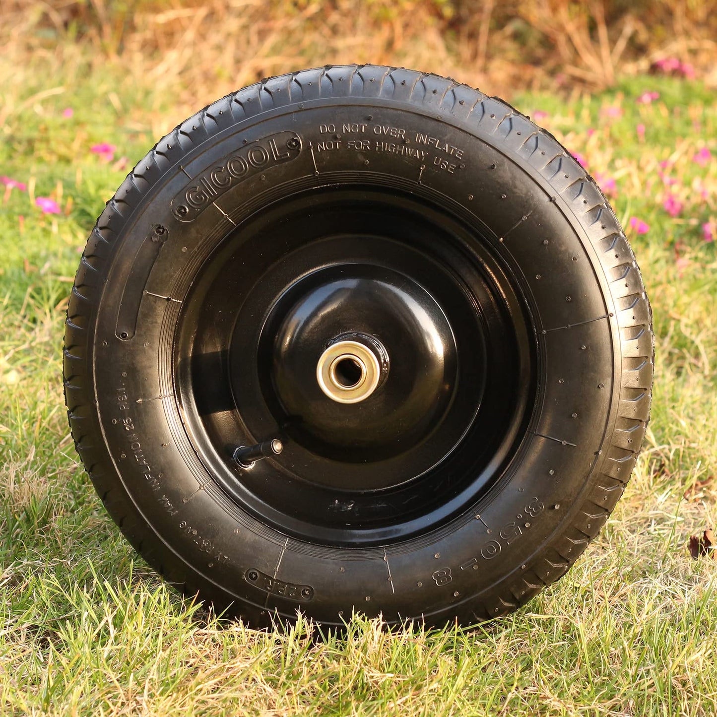 14.5" Wheelbarrow Tire, 3.50-8” Pneumatic Tire, Universal Wheelbarrow Wheel for 4.80/4.00-8”, 4.00-6”, and 2.50-8”, with 6" Centered Hub, 5/8" Axle Bore Hole, Sealed Bearings（1 Pack）
