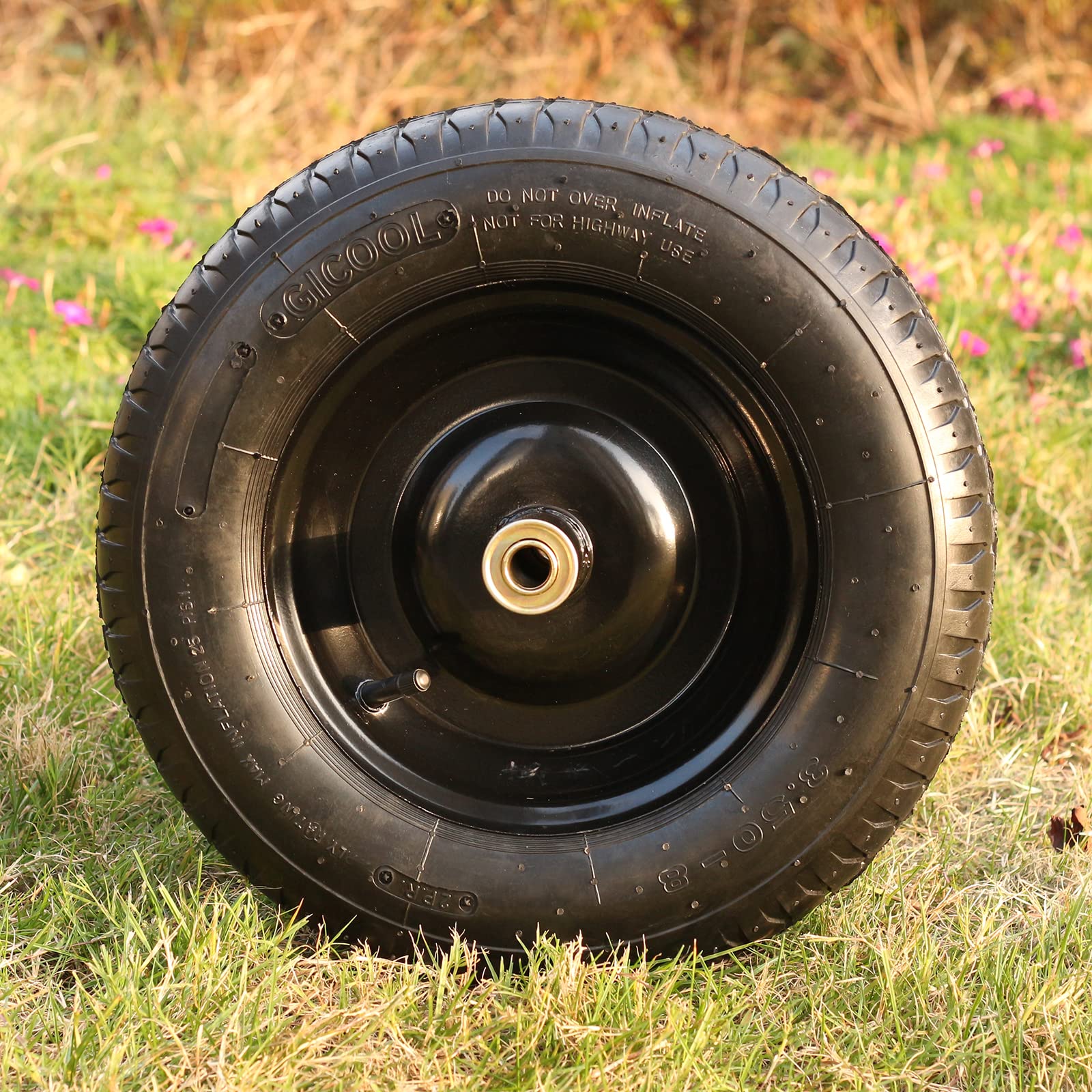 14.5" Wheelbarrow Tire, 3.50-8” Pneumatic Tire, Universal Wheelbarrow Wheel for 4.80/4.00-8”, 4.00-6”, and 2.50-8”, with 6" Centered Hub, 5/8" Axle Bore Hole, Sealed Bearings（1 Pack）