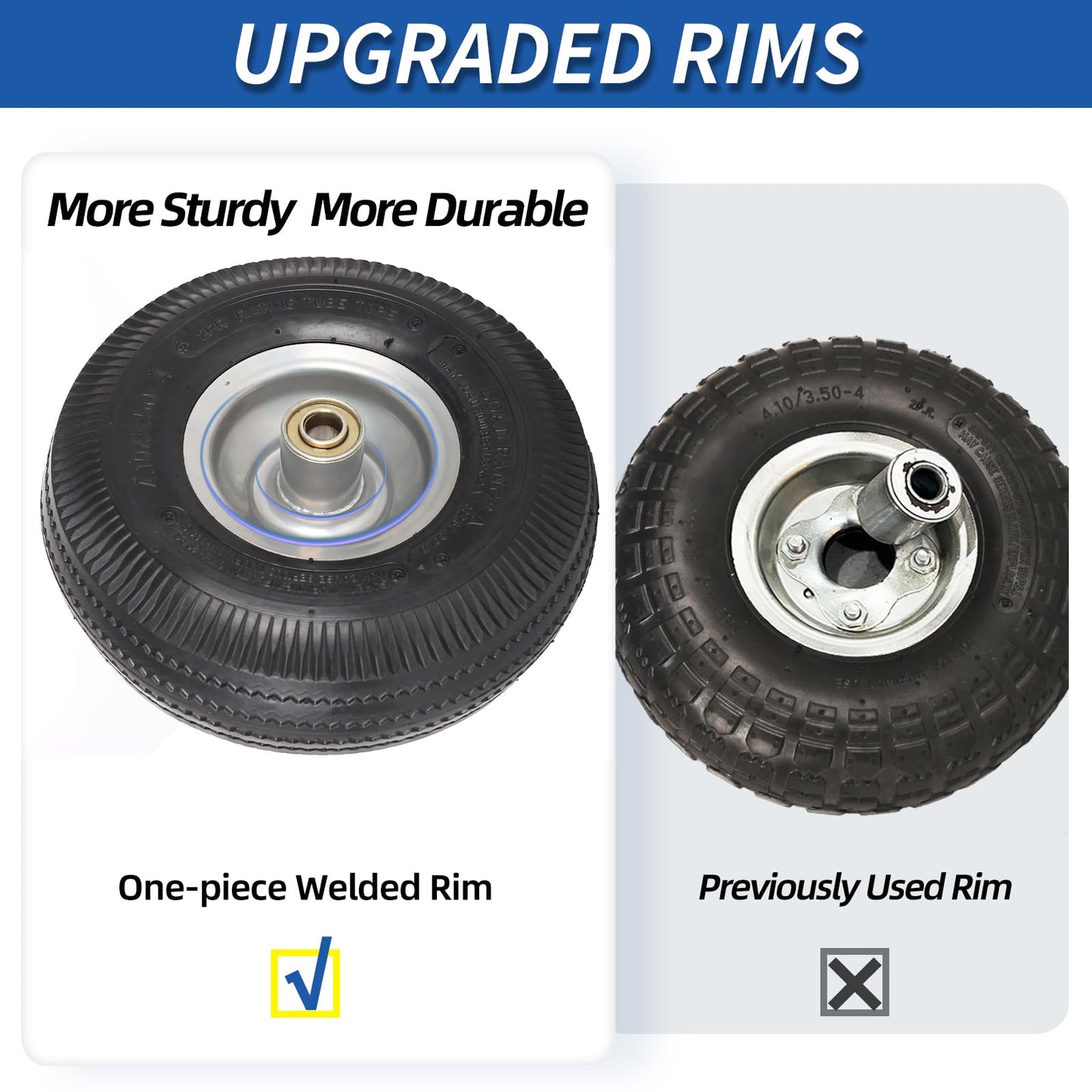 10" Tire and Wheel, 2 Pack, 4.10/3.50-4 Pneumatic Tire, with 2.25" Offset Hub, 5/8" Axle Bore Hole, Sealed Bearings for Hand Truck Trolley Dolly Garden Wagon Wheel Replacement