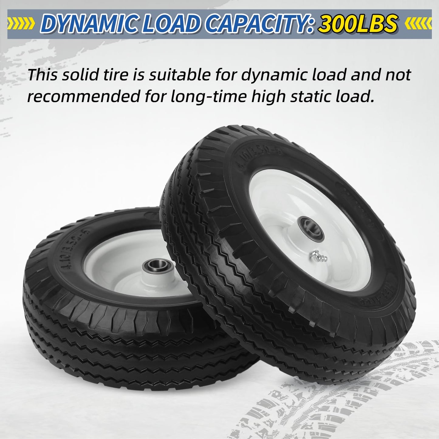 4.10/3.50-6 Flat Free Tire and Wheel, with 3"-3.5''-4.0''-4.5'' Centered Hub, and 3/4" & 5/8" Bearings, Replacement for Lawn Mower, Hand Truck/All Purpose Utility Tire on Wheel, (2 Pack)