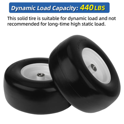 13x6.50-6 Flat Free Lawn Mower Tire and Wheel, Solid Smooth Zero Turn Mower Front Tire Assembly, with 3/4" & 5/8" Bearing, 4"-6.5" Centered Hub, Compatible with Lawnmower Garden Tractor, 2 Pack