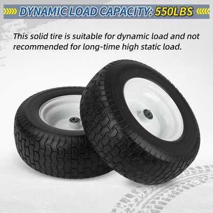16x6.50-8 Flat Free Riding Lawn Mower Tire and Wheel, 2 Pcs 16x6.5-8nhs Garden Tractor Lawnmower Tyre, with 3/4" & 5/8" Bearing, 3" -4.5" Centered Hub