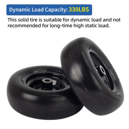 11x4.00-5” Flat Free Lawn Mower Tire and Wheel with 3/4" or 5/8" Bushings, 3.4"-4"-4.5"-5" Centered Hub, Smooth Tread Tire for Zero Turn Mowers, 2 Pack