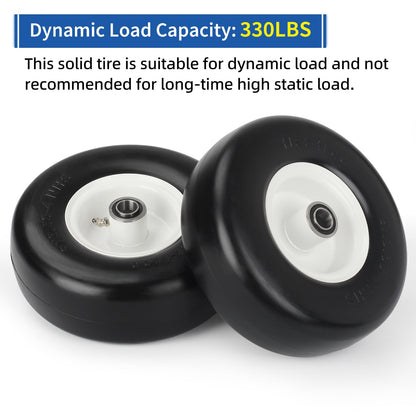 9x3.50-4 Flat Free Lawn Mower Tire and Wheel, Smooth Tread Tire for Zero Turn Mowers, 3/4" Bearing, Extra 5/8" Bearing, 3.5"-4"-4.5"-5" Centered Hub